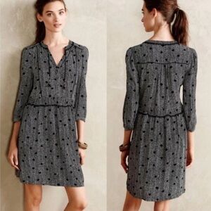 Maeve Anthropologie Galen Black & White Polka Dot Boho Striped Dress L